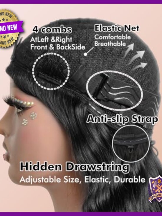 16 Inch Human Hair Half Wig Glueless 3-in-1 Drawstring Seamless Flip Over main image 4